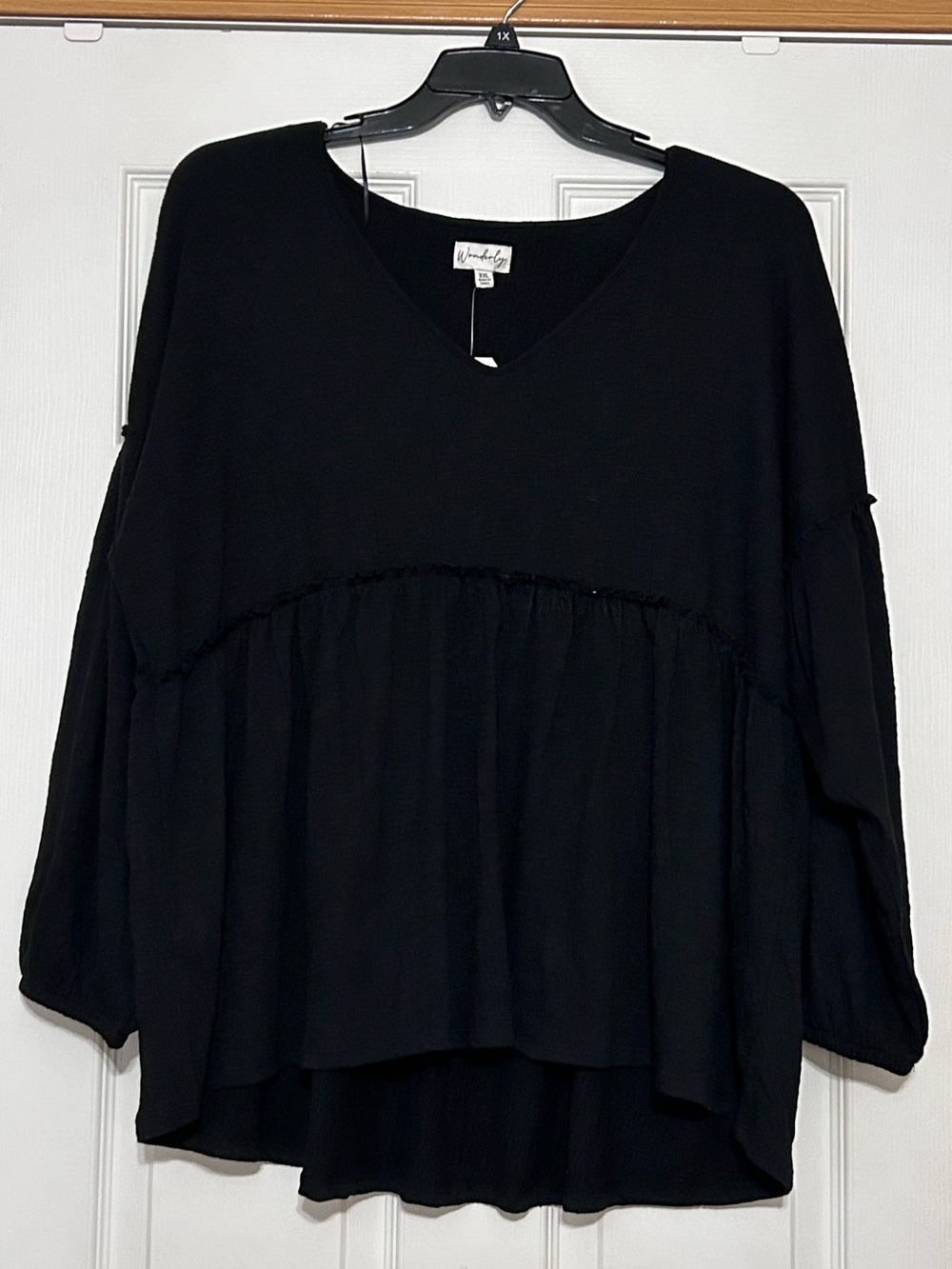 Wonderly Black V-Neck Tiered Peasant Tunic